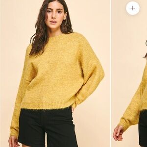 Wool Blend Pinch Mustard Women's Crew Neck Sweater S